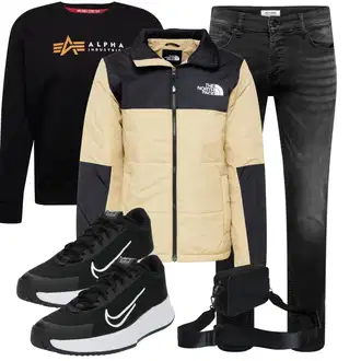 Rundhals Outfit mit Schwarz/Rot Women's Fleece Sweatshirts/Sport Sweatshirt Alpha Industries "Freizeit Outfit"