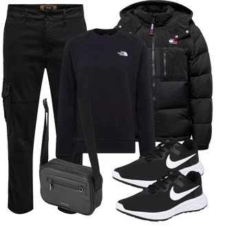 Outfit mit Schwarz/Khaki Cargohose/Cargo-Jogginghose/3/4 Hose/Boyfriend Hose/Twill Hose/Funktionshose Only & Sons "Freizeit Outfit"
