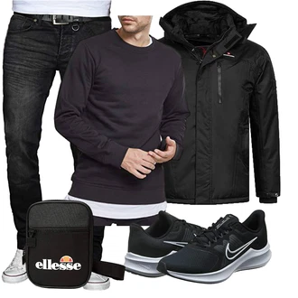 Outfits für Mollige Büro mit Schwarz/Dunkelgrau/Dunkelblau Pullover mit Stehkragen Urban Classics "Freizeit Outfit"Look: Classic, Sportlich, Lack, Büro, Nahtlos, Unisex, Workwear, Casual, Smart Casual