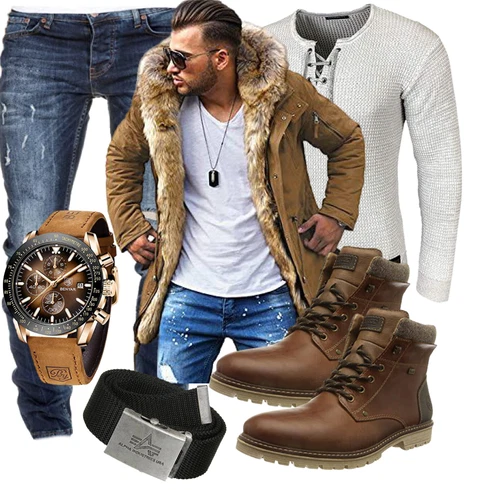 Dunkelgrün/Braun/Khaki/Beige/Schwarz Parka-übergangsjacke/Pelzjacke/Winterjacke/Winter Parka/Bundeswehr Parka Rello & Reese kombinieren