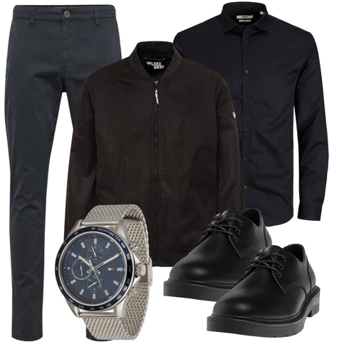 Schwarz/Dunkelblau Bluse Große Größe/Business Hemd/Businesshemd/Hemdbluse/Casual Hemd Jack & Jones kombinieren mit Schwarz/Dunkelblau Bluse Große Größe/Business Hemd/Businesshemd/Hemdbluse/Casual Hemd Jack & Jones