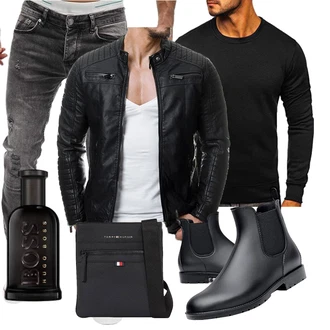 Party Outfits Schön mit Schwarz/Dunkelgrau Pullover mit Stehkragen/Damen Pullover/Pullover Mit V-ausschnitt/Kaschmir Pullover/Women's Fleece Sweatshirts/Sport Sweatshirt BOLF, Schwarz Jacke mit Seitlichem Reißverschluss/Motorradjacke/Kunstlederjacke/Bikerjacke/Lederjacke Redbridge "Freizeit Outfit"Look: Stil, Sportlich, Classic, Unisex, Coole, Schön, Workwear, Büro, Casual, Schlichte, Empire, Techno, Wetlook, Moderne, Rockige