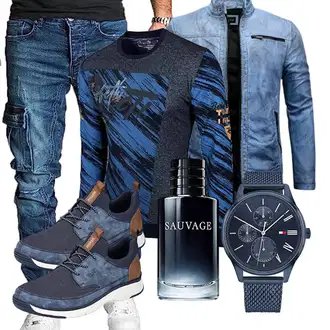 Party Outfits Schön mit Blau/Hellblau Vintage Lederjacke/Motorradjacke/Bikerjacke/Jacke mit Seitlichem Reißverschluss/Kunstlederjacke/Lederjacke Crone "Freizeit Outfit"Look: Coole, Schön, Old Money, Moderne, 80er