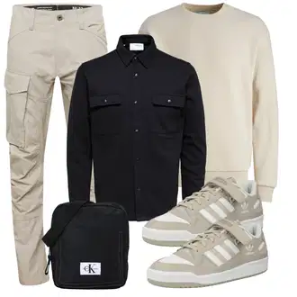 Outfit mit Khaki/Beige/Weiß Women's Fleece Sweatshirts/Sport Sweatshirt/Lederjacke/Pullover mit Stehkragen/Damen Pullover Jack & Jones "Freizeit Outfit"
