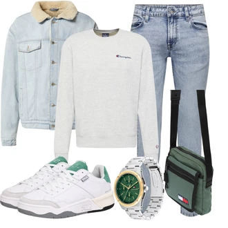 Outfit mit Schwarz Biker Jeans/Jeans mit Schlitz/Low Rise Jean/Push up Jeans/Regular-Fit Jeans/Lederjacke/Slim Fit Jeans/Straight Leg Jean/Leder Schuhe/ThermoJeans/Herren Lederjacke/Winterjacke Only & Sons "Freizeit Outfit"