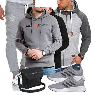Outfit mit Grau/DunkelGrau/HellGrau Damen Pullover/Sport Sweatshirt/Partner Hoodie/Hoodie/Unisex Hoodie/Ausgefallener Hoodie/Sport Hoodie Jack & Jones "Freizeit Outfit"