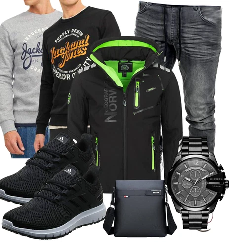 Schwarz/Dunkelgrau/Grau/Dunkelgrün Sport Sweatshirt/Damen Pullover Jack & Jones kombinieren