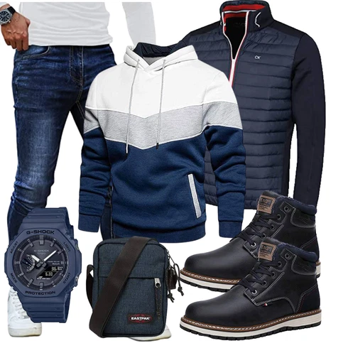 Fell Schwarz/Dunkelblau/Blau Wattierte Stiefel/Wasserdichter Stiefel/Winter Stiefel/Wasserfester Schuh/Klassischer Stiefel/Herren Lederschuhe/Winter Sneaker/Winter Stiefelette/Gefütterte Stiefelette AX BOXING kombinieren