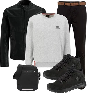Große Größen Outfit mit Schwarz Mantel/KunstLederjacke/Lederjacke/Leder Bomberjacke/Vintage Lederjacke Jack & Jones "Freizeit Outfit"