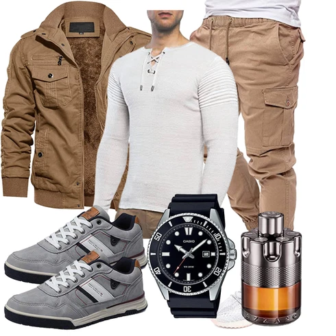 Beige/Khaki Boyfriend Hose/Jogger Hose/Freizeithose/Cargo-Jogginghose/Kurze Hose/Capri/Cargohose/Cargo Short PITTMAN kombinieren