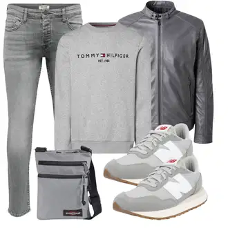Retro Outfit mit Hellgrau/Grau Vintage Sneaker/Sneaker Low/Leder Sneaker/Schmaler Sneaker/Sommer Sneaker/Winter Sneaker/gesundheitsschuh New Balance "Freizeit Outfit"Look: Sportlich, Outdoor, Smart Casual, Skater, Workwear, Hip Hop, Retro, Streetwear, Casual