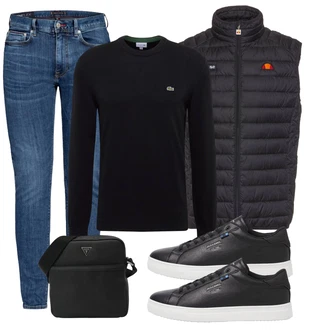 Outfits für Mollige Büro mit Schwarz Parka große Größe Ellesse "Freizeit Outfit"Look: Uni, Western, Workwear, Outdoor, Retro, Techno, Büro