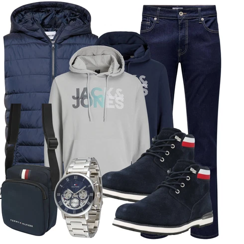 Grau/Dunkelblau/Blau Ausgefallener Hoodie/Vintage Hoodie/Hoodie/Sport Hoodie/Unisex Hoodie/Damen Pullover/Partner Hoodie Jack & Jones kombinieren