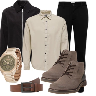 Outfit mit Braun/Beige/Grau/Khaki Leder Stiefelette/Schnürer/Vintage Schnürschuh/Gefütterte Stiefelette/Klassischer Stiefel/Schnürstiefelette Bugatti "Freizeit Outfit"