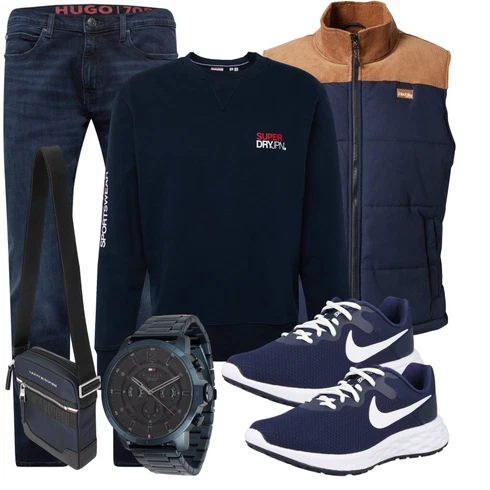 Dunkelblau/Blau/Hellblau SchulterTasche/GürtelTasche/TrageTasche/MannsTasche Tommy Hilfiger kombinieren