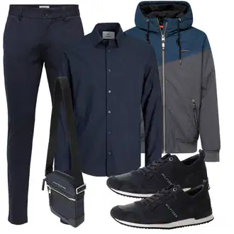 Outfit mit DunkelBlau/Blau/HellBlau Business Hemd/Jeanshemd/Businesshemd/Casual Hemd/Hemdbluse Jack & Jones "Freizeit Outfit"