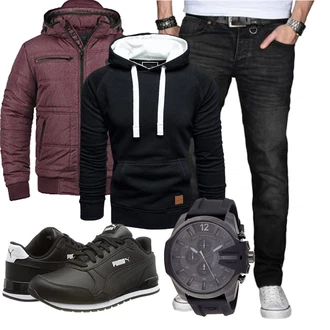 Outfit mit Rot Windbreaker Jacke Blend "Freizeit Outfit"
