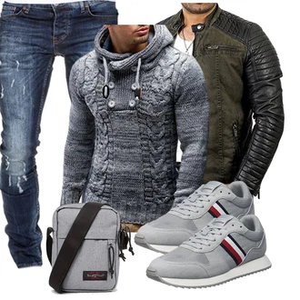 Outfit mit Dunkelgrün Jacke mit Seitlichem Reißverschluss/Kunstfaserjacke/KunstLederjacke/Wachsjacke/Steppjacke/Außergewöhnliche Jacke/Motorradjacke/Bikerjacke Redbridge "Freizeit Outfit"