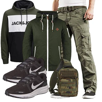 Outfit mit DunkelGrün/Grün Vintage Hoodie/Damen Pullover/Sport Sweatshirt/Hoodie/Ausgefallener Hoodie/Sport Hoodie/Unisex Hoodie Jack & Jones "Freizeit Outfit"