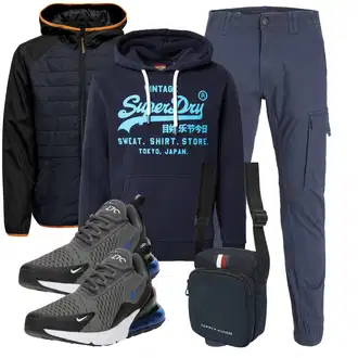 Logoprint Outfit mit Grau/Dunkelblau/Dunkelgrau/Blau Schuh Mit Rolle/Sommer Sneaker/gesundheitsschuh Nike Sportswear "Freizeit Outfit"