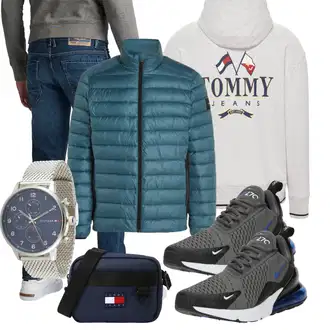 Logoprint Outfit mit Grau/Dunkelblau/Dunkelgrau/Blau Schuh Mit Rolle/Sommer Sneaker/gesundheitsschuh Nike Sportswear "Freizeit Outfit"