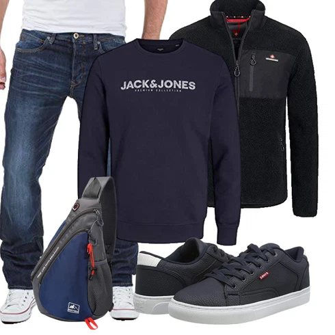 Dunkelblau Women's Fleece Sweatshirts/Damen Pullover/Sport Sweatshirt Jack & Jones kombinieren