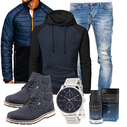 Orange/Dunkelblau/Blau KunstfaserJacke/MerinoJacke/IsolationsJacke/ThermoJacke/HybridJacke BOLF kombinieren