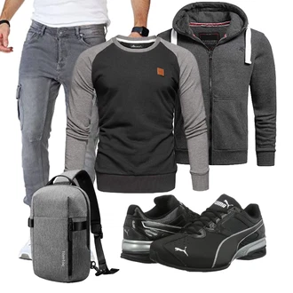 Groß Outfit mit Dunkelgrau/Grau/Hellgrau KapuzenPullover/Sport Sweatshirt/Hoodie/Strick Hoodie/Ausgefallener Hoodie/Sport Hoodie/Sweatjacke Alessandro Salvarini "Freizeit Outfit"