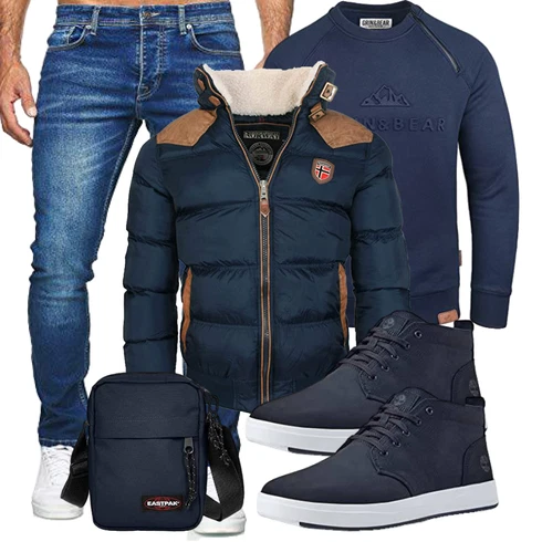 Cropped Schwarz/Blau Hoodie Grin&Bear kombinieren
