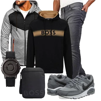 Outfit mit Schwarz/Gold/Braun/Rosa/Beige Hoodie Sweatshirt/Sport Hoodie/Vintage Hoodie/Damen Pullover/Ausgefallener Hoodie/Hoodie/Unisex Hoodie Boss "Freizeit Outfit"