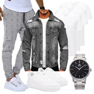 Party Outfits Elegant mit Grau Leder Schuhe Leif Nelson "Freizeit Outfit"Look: Ausgefallene, Büro, Metal, Moderne, Goa, Elegant, Coole, Casual, Classic, Empire