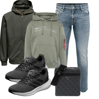 Outfit mit Schwarz/Grau/Hellgrau/Dunkelgrau Laufschuh/Joggingschuh/Fitnessschuh/Fitnessschuh/Gymnastikschuh/Bequemer Schuh/gesundheitsschuh/Sneaker/Walkingschuh Adidas Performance "Freizeit Outfit"