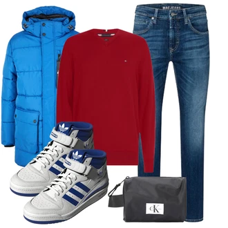 Mit Absatz Outfit mit Grau/Blau/Hellblau/Hellgrau Sneaker Skateschuh/Vintage Sneaker Adidas Originals "Freizeit Outfit"