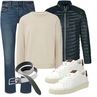 Outfit mit Blau/Dunkelblau/Hellblau Jeans mit Schlitz/CapriJeans/Winterjacke/SchlupfJeans/Girlfriend Jeans/Leder Schuhe/Knöchelstiefel/Cropped Jeans/Sportschuhe/Regular-Fit Jeans/Straight Leg Jean/Slim Fit Jeans/Damen 7/8-Länge Jeans Denham "Freizeit Outfit"