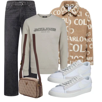 Outfit mit Hellgrau/Dunkelblau/Dunkelgrau/Grau Baggy Jeans/T-Shirt/Dad Jeans/Jeans mit Schlitz/Loose fit Jeans/Mom Jean/Formelles Hemd/Straight Leg Jean/Vintage Jeans/Wide Leg Jean/Winterjacke About You "Freizeit Outfit"
