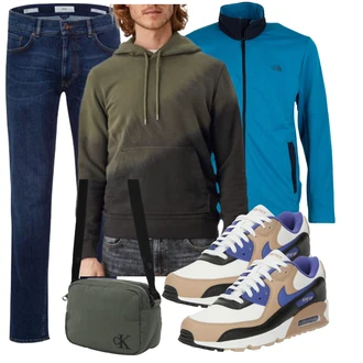 Jeans Outfits mit Blau/Hellblau/Beige Sneaker Low/Skateschuh/Vintage Sneaker Nike Sportswear "Freizeit Outfit"