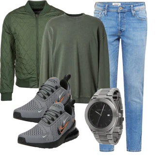 Strick Outfit mit Dunkelgrün/Grün Hoodie/Women's Fleece Sweatshirts/Lederjacke/Sport Sweatshirt DAN FOX APPAREL "Freizeit Outfit"