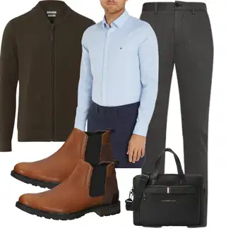 Mit Absatz Outfit mit Braun/Beige GummiStiefelette/Lederjacke/Chelsea Boot Bullboxer "Freizeit Outfit"