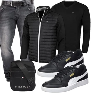 Outfit mit Schwarz Jeans Leder Schuhe Rock Creek "Freizeit Outfit"