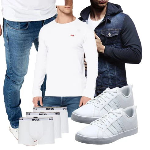 Dunkelblau/Hellblau Kapuzenjacke/Kurze Jeansjacke Leif Nelson kombinieren