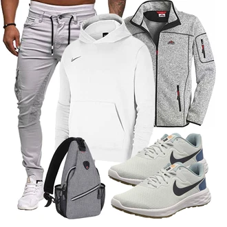 7/8-lang Outfit mit Grau/Khaki/Hellgrau StoffHose/FreizeitHose/SportHose/Löcherne Hose/Skinny Hose/BügelfaltenHose/Cargo-JoggingHose/CargoHose Cassiecy "Freizeit Outfit"