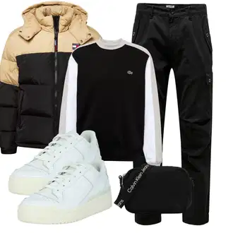7/8-lang Outfit mit Schwarz/Khaki Carpenter Hose/FunktionsHose/SportHose/CargoHose/TrekkingHose/TrainingsHose/Cargo-JoggingHose/WinterHose/Zip Off Hose Only & Sons "Freizeit Outfit"