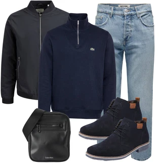 Mit Absatz Outfit mit Dunkelblau/Hellblau Klassischer Stiefel/Stoffschuh/Flache Stiefelette/SchnürStiefelette/Schnürschuh/Schnürer/Gefütterte Stiefelette/Oxford Schuh Rieker "Freizeit Outfit"