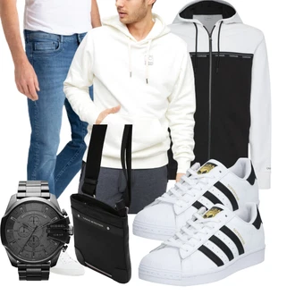 Coole Outfit mit Weiß/Schwarz Leder Sneaker/Sneaker Low/Schmaler Sneaker/Sommer Sneaker/Vintage Sneaker Adidas Originals "Freizeit Outfit"Look: Sportlich, Streetwear, Trendige, Unisex, Bad Taste, Coole, Hip Hop, Skater