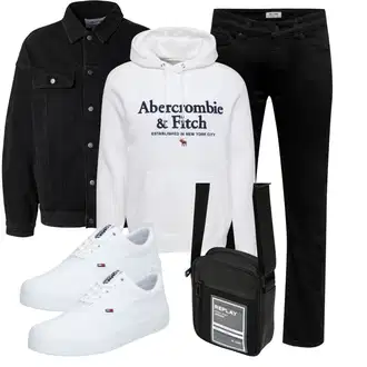 Outfit mit Schwarz Stehkragen-Strickjacke/Wolle Strickjacke/Strickjacke Gefüttert/Vintage Strickjacke/Winter Strickjacke/Baumwoll Strickjacke/Kurze Strickjacke/Cordjacke/Vintage Jacke/Nachhaltige Jacke/Jeansjacke sinned x about you "Freizeit Outfit"