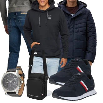 Outfit mit Schwarz/Grau Tragetasche/Mannstasche Tommy Hilfiger "Freizeit Outfit"