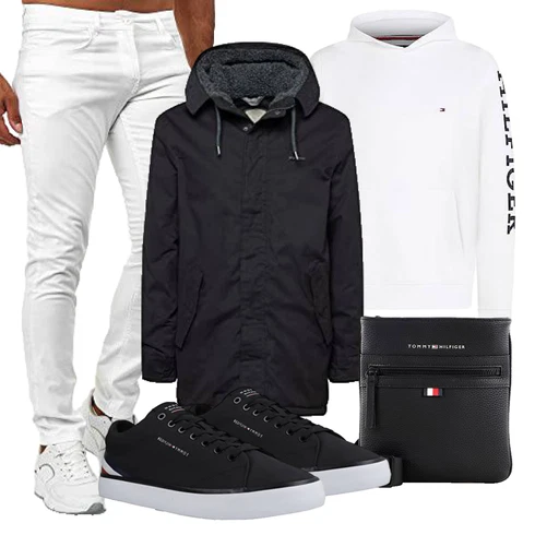 Weiß/Creme Damen Pullover/Vintage Hoodie/Unisex Hoodie/Hoodie/Sport Sweatshirt/Ausgefallener Hoodie/Sport Hoodie Tommy Hilfiger kombinieren