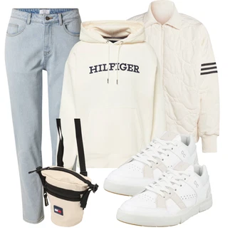 Herbst Outfit mit Grau/Hellblau/Blau Tapered-Jeans/Cropped Jeans/Mom Jean/Girlfriend Jeans/Slim Fit Jeans/Jeans mit Schlitz/Herren Lederjacke/Sweatjeans/Thermojeans/Winterjacke/Knöchelstiefel/Caprijeans DAN FOX APPAREL "Freizeit Outfit"