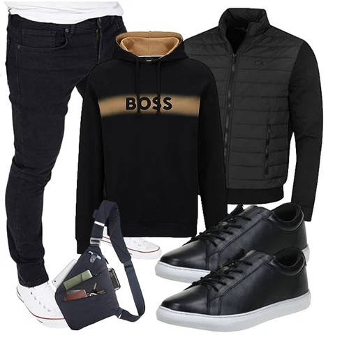 Schwarz/Grau 2in1 Jacke/IsolationsJacke/KunstfaserJacke/MerinoJacke/ThermoJacke/HybridJacke Calvin Klein kombinieren