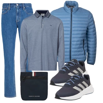Outfit mit Dunkelblau/Grau/Blau/Hellblau Sommer Sneaker/Sneaker Low/gesundheitsschuh/Walkingschuh/Winter Sneaker/Freizeitschuh/Schuh Ohne Schnürsenkel/Bequemer Schuh Adidas Performance "Freizeit Outfit"